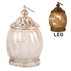 Clayre & Eef Lanterne LED Ø 7x11 cm Beige Verre