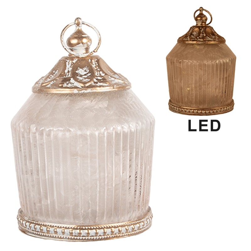 Clayre & Eef Lanterna LED Ø 8x12 cm Rosa Vetro