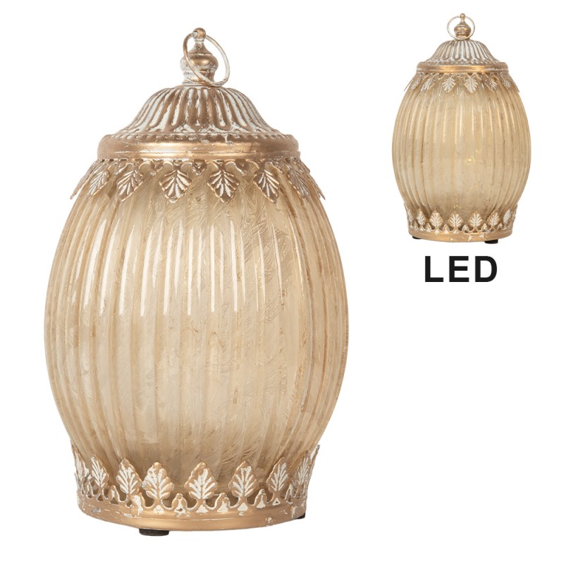Clayre & Eef LED Lantaarn Ø 11x18 cm Beige Glas