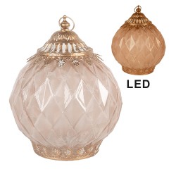 Clayre & Eef Lanterne LED Ø 15x19 cm Rose Verre