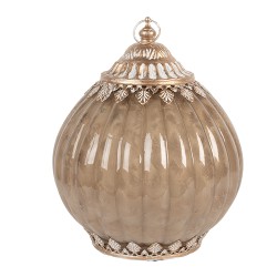 Clayre & Eef Lanterne LED Ø 15x19 cm Beige Verre
