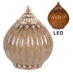 Clayre & Eef Lanterne LED Ø 15x19 cm Beige Verre