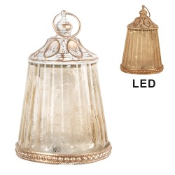 Clayre & Eef Lanterne LED Ø 8x12 cm Beige Verre