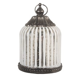 Clayre & Eef Lanterne LED Ø 8x12 cm Blanc Verre