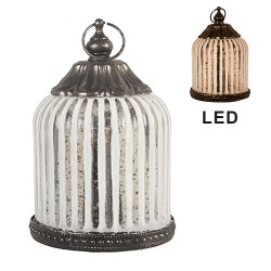 Clayre & Eef Lanterne LED Ø 8x12 cm Blanc Verre