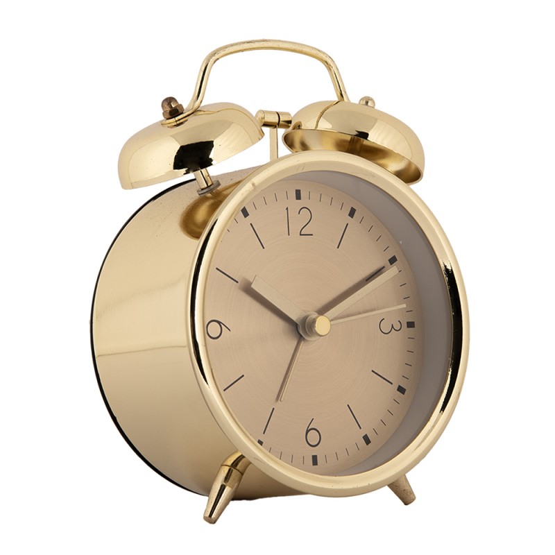 Clayre & Eef Analog Alarm Clock Ø 10x6x14 cm Gold colored Metal