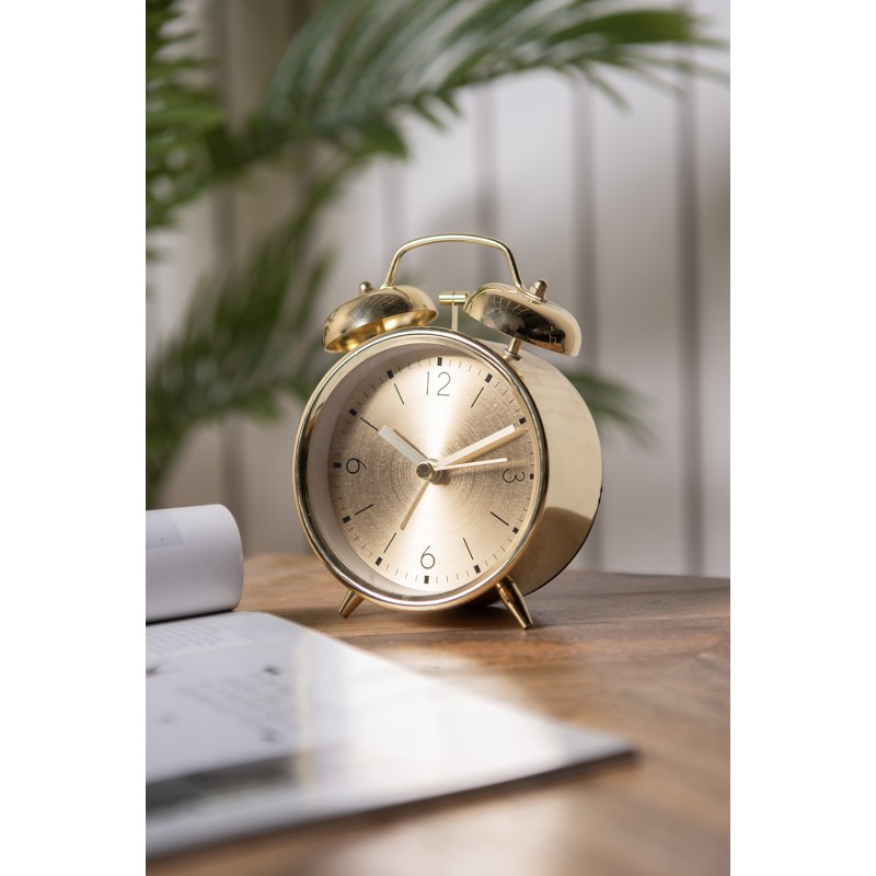 Clayre & Eef Analog Alarm Clock Ø 10x6x14 cm Gold colored Metal