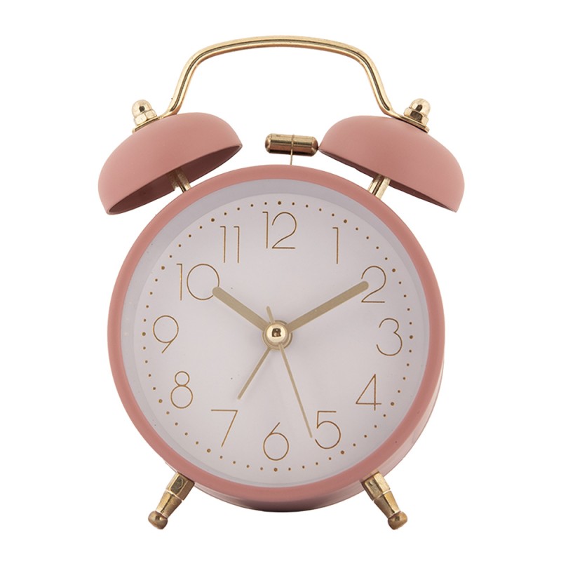 Clayre & Eef Analog Alarm Clock Ø 10x6x12 cm Pink Metal
