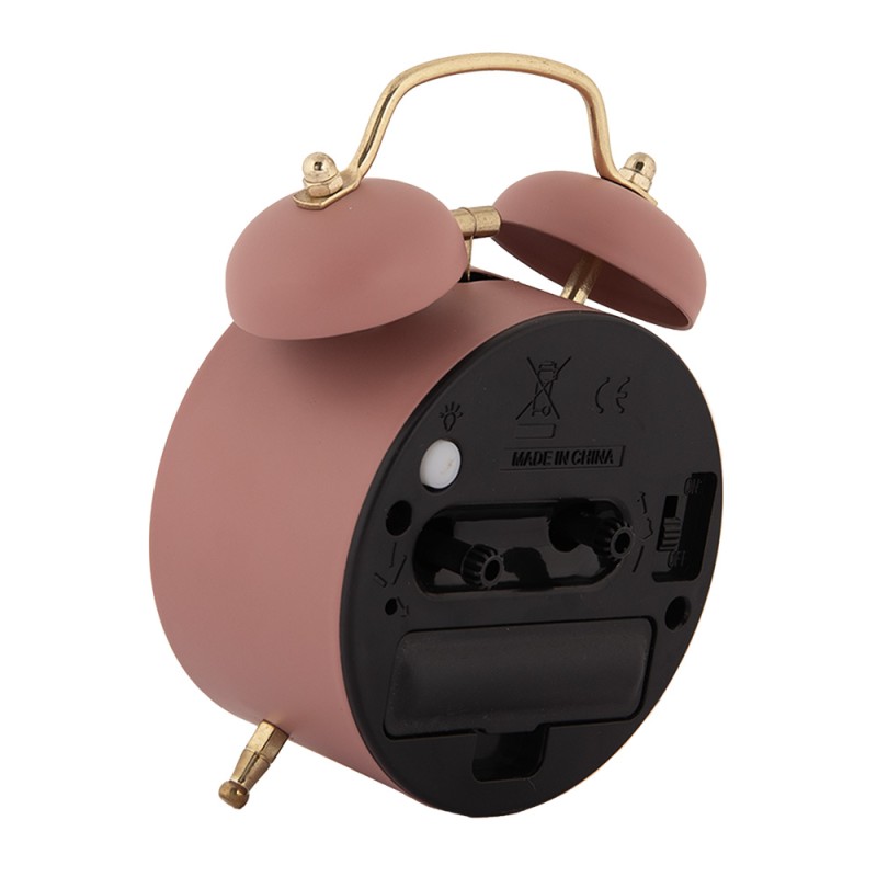 Clayre & Eef Analog Alarm Clock Ø 10x6x12 cm Pink Metal