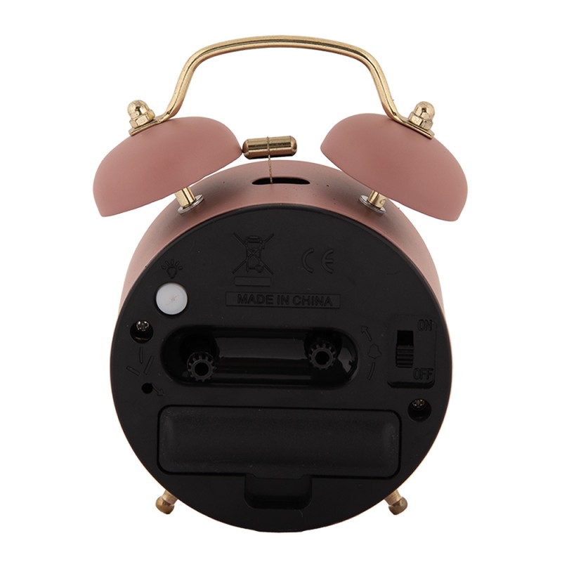 Clayre & Eef Analog Alarm Clock Ø 10x6x12 cm Pink Metal