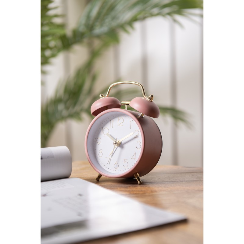 Clayre & Eef Analog Alarm Clock Ø 10x6x12 cm Pink Metal