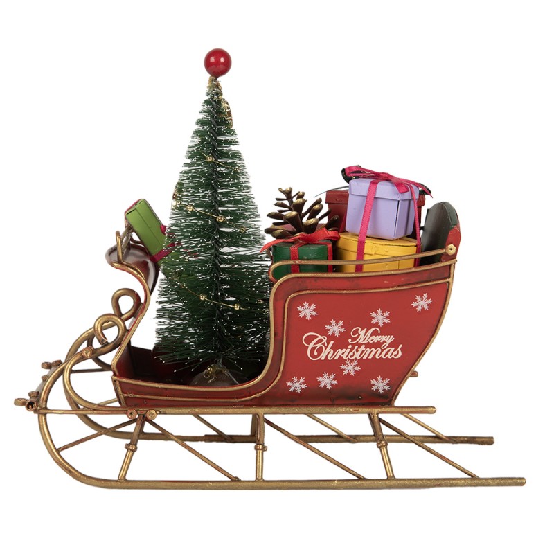 Clayre & Eef Décoration de Noël Image Luge 21x9x18 cm Rouge Métal