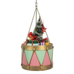 Clayre & Eef Image de décoration Tambour Ø 21x34/43 cm Rose Vert Métal
