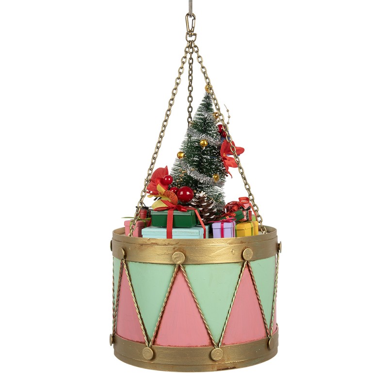 Clayre & Eef Image de décoration Tambour Ø 21x34/43 cm Rose Vert Métal