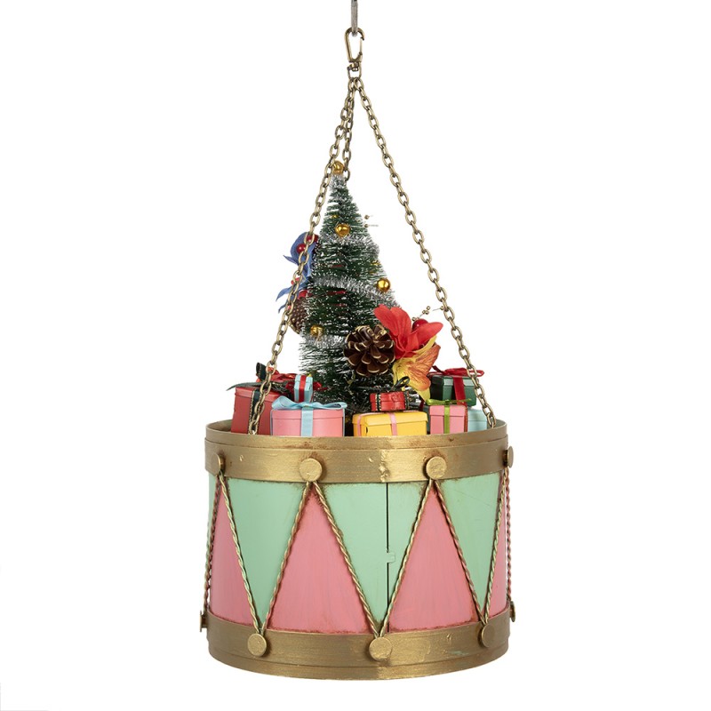 Clayre & Eef Image de décoration Tambour Ø 21x34/43 cm Rose Vert Métal