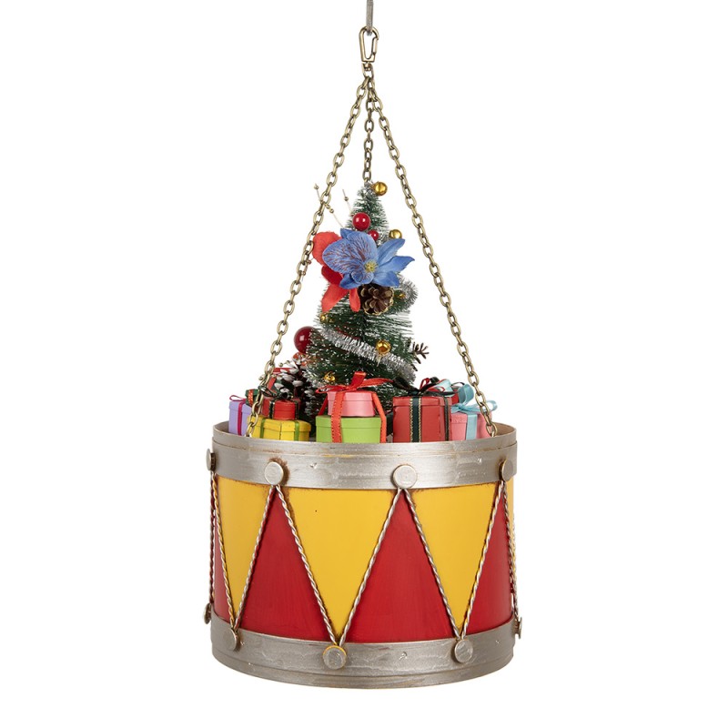 Clayre & Eef Image de décoration Tambour Ø 21x34/43 cm Jaune Rouge Métal