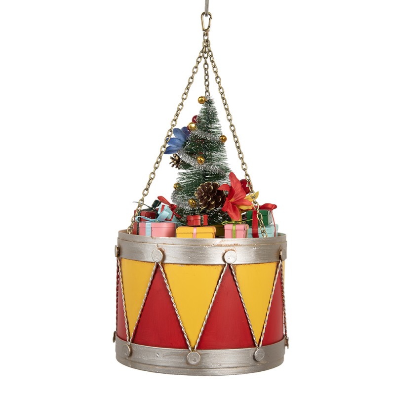 Clayre & Eef Image de décoration Tambour Ø 21x34/43 cm Jaune Rouge Métal