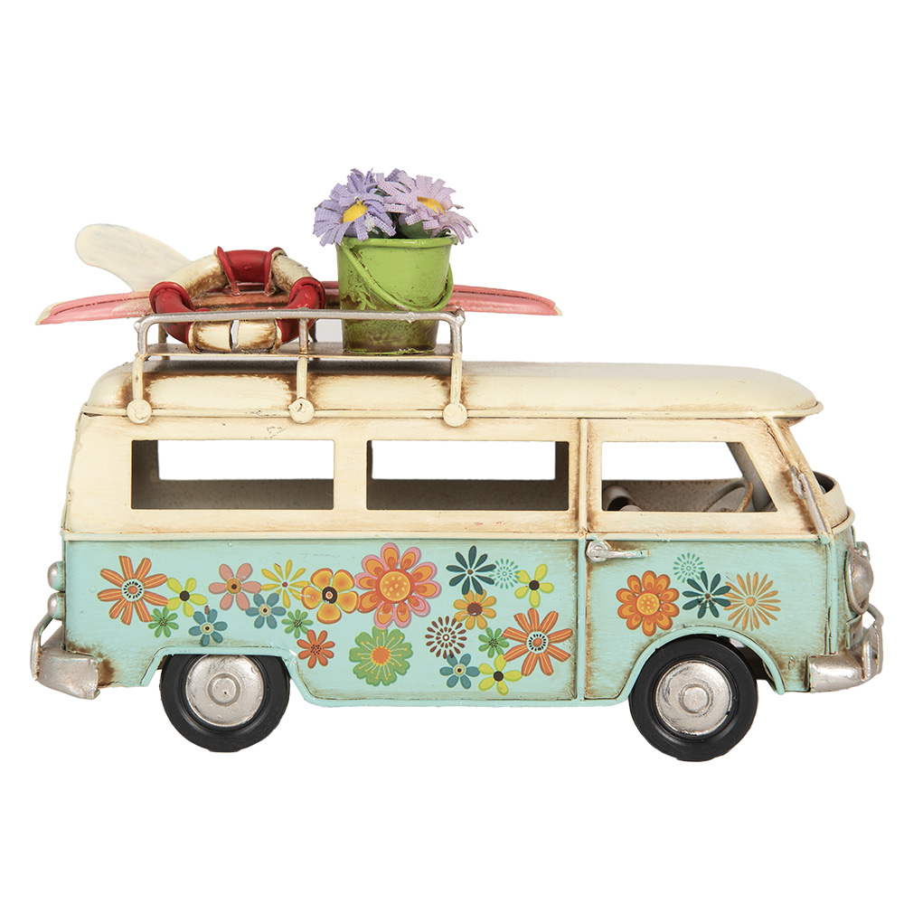 Clayre&Eef Decoratie Beeld Camper 17x7x11 cm Blauw Beige Metaal afbeelding