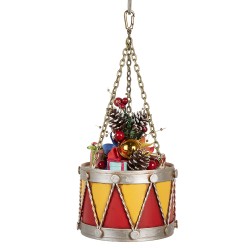 Clayre & Eef Image de décoration Tambour Ø 12x16/27 cm Jaune Rouge Métal