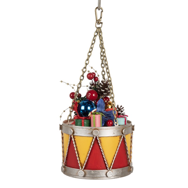Clayre & Eef Image de décoration Tambour Ø 12x16/27 cm Jaune Rouge Métal
