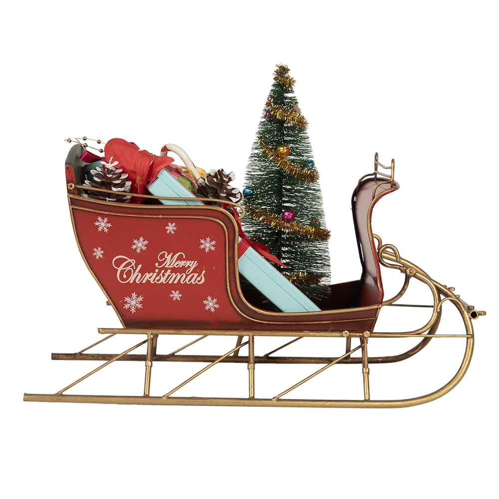 Clayre & Eef Kerstdecoratie Beeld Slee 30x15x22 cm Rood Metaal afbeelding