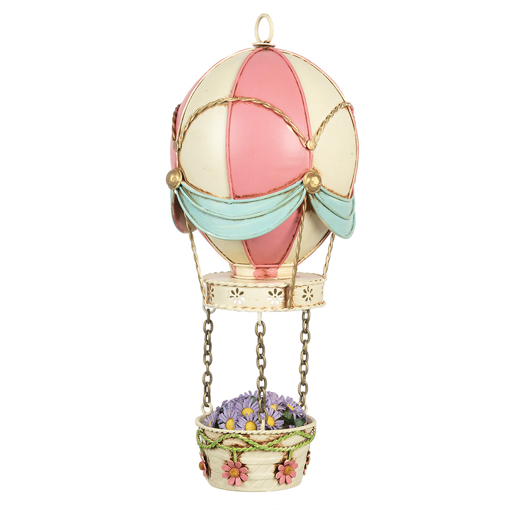 Clayre&Eef Decoratie Beeld LuchtballonØ 14x29 cm Roze Beige Metaal afbeelding