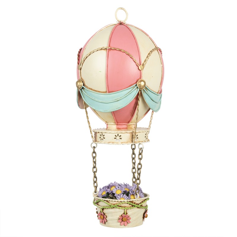 Clayre & Eef Image de décoration Montgolfière Ø 14x29 cm Rose Beige Métal