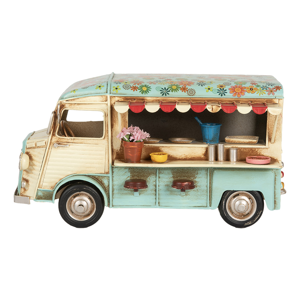 Clayre&Eef Decoratie Beeld Bus 26x14x14 cm Beige Blauw Metaal afbeelding