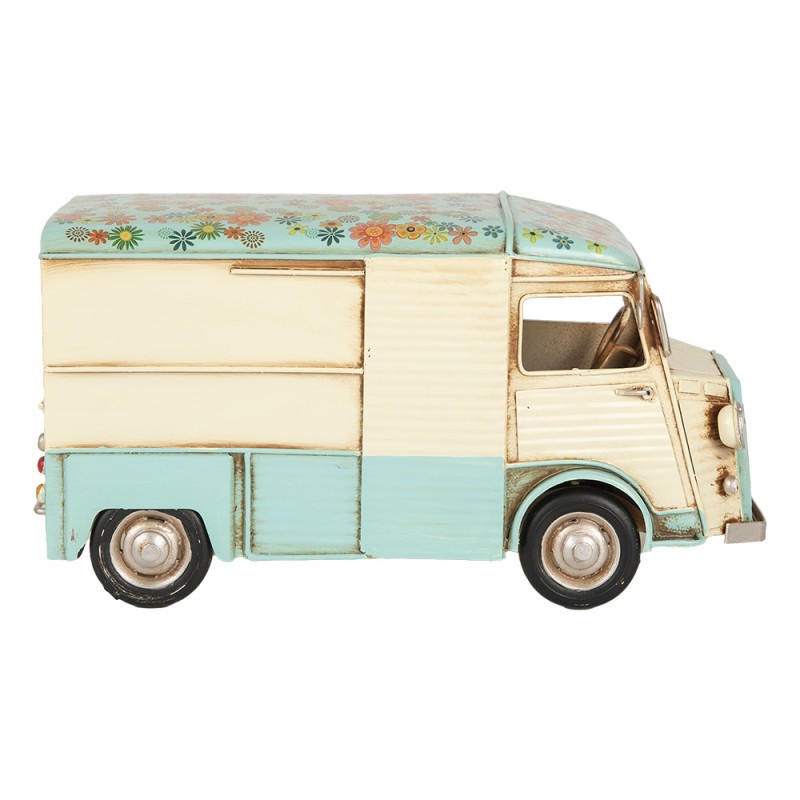 Clayre & Eef Image de décoration Bus 26x14x14 cm Beige Bleu Métal