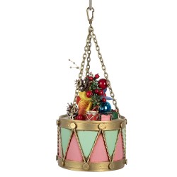 Clayre & Eef Image de décoration Tambour Ø 12x16/27 cm Rose Métal