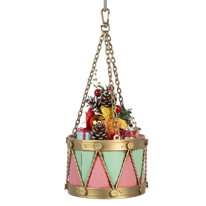 Clayre & Eef Image de décoration Tambour Ø 12x16/27 cm Rose Métal