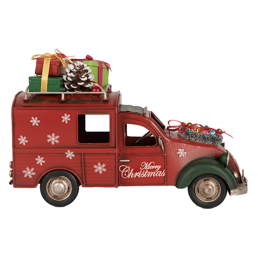 Clayre&Eef Kerstdecoratie Beeld Auto 26x11x17 cm Rood Metaal afbeelding