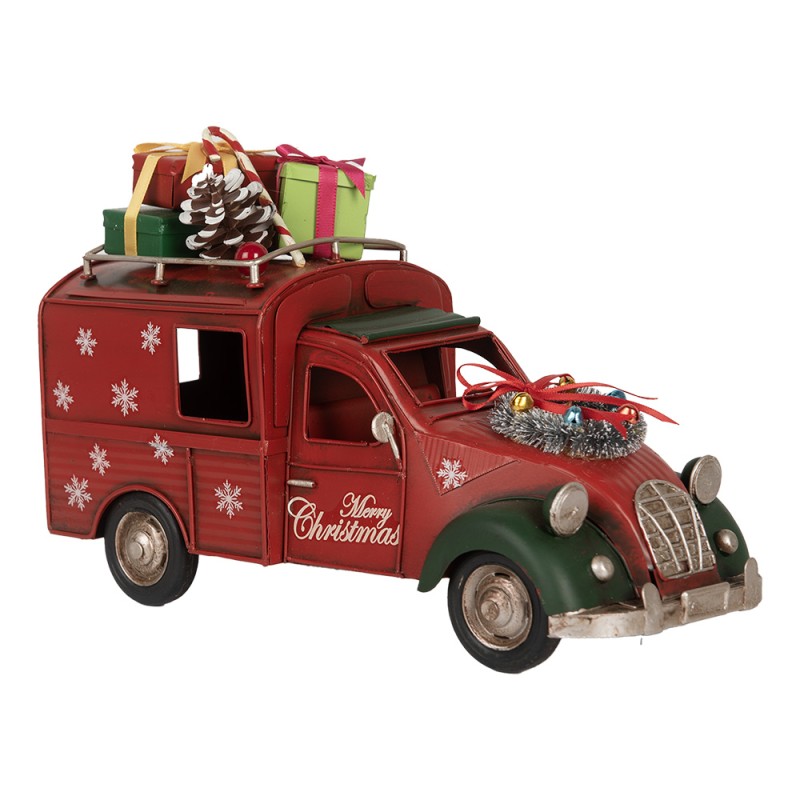 Clayre & Eef Décoration de Noël Image Voiture 26x11x17 cm Rouge Métal