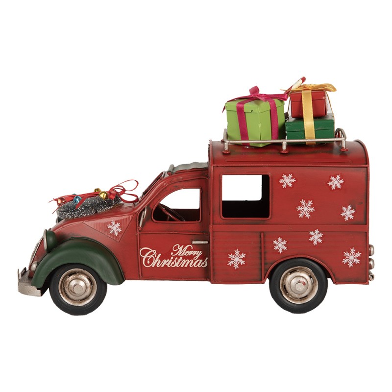 Clayre & Eef Décoration de Noël Image Voiture 26x11x17 cm Rouge Métal