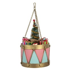 Clayre & Eef Image de décoration Tambour Ø 17x25/37 cm Rose Bleu Métal