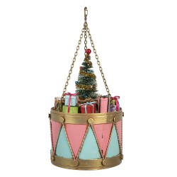 Clayre & Eef Image de décoration Tambour Ø 17x25/37 cm Rose Bleu Métal