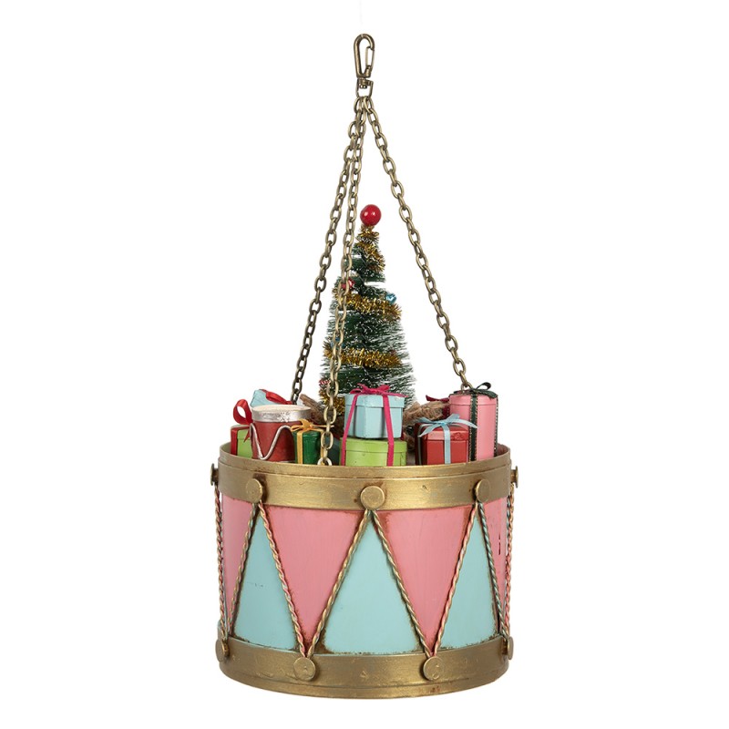 Clayre & Eef Image de décoration Tambour Ø 17x25/37 cm Rose Bleu Métal