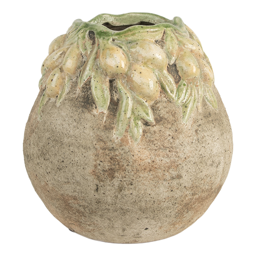 Clayre&Eef BloempotØ 18x18 cm Beige Terracotta Olijven afbeelding