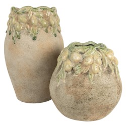 Clayre & Eef Pot de fleurs Ø 18x27 cm Beige Terre cuite Olives