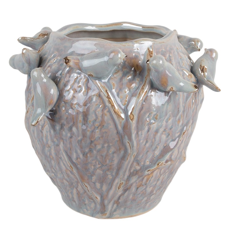 Clayre & Eef Pot de fleurs Ø 25x20 cm Bleu Terre cuite
