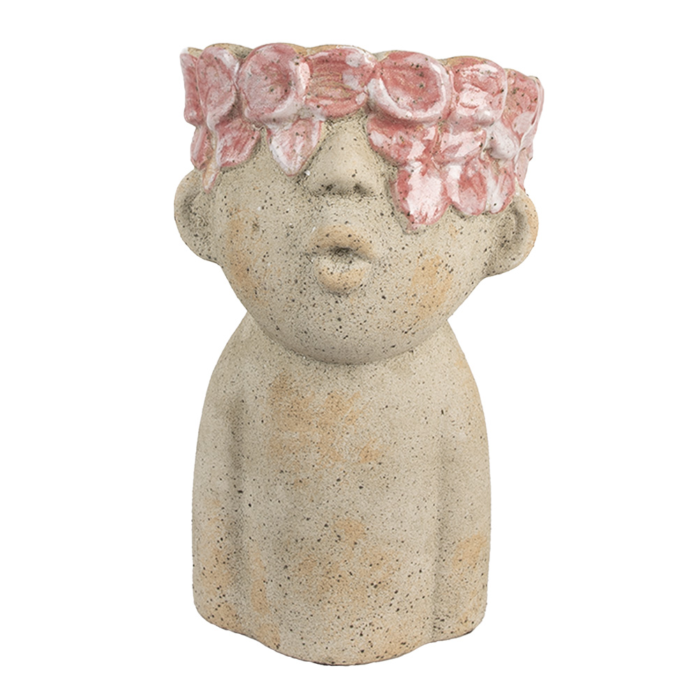 Clayre&Eef Bloempot 16x15x25 cm Beige Terracotta afbeelding