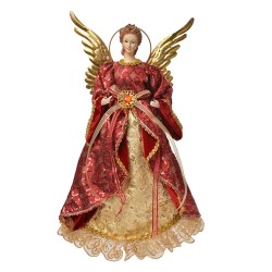 Clayre & Eef Statuetta decorativa di Natale Angelo 40 cm Rosso Tessuto