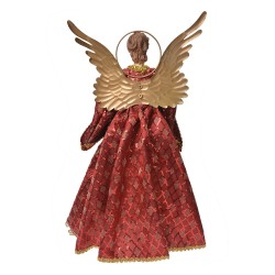 Clayre & Eef Statuetta decorativa di Natale Angelo 40 cm Rosso Tessuto
