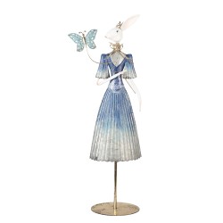 Clayre & Eef Statuetta decorativa Coniglio 26x12x73 cm Bianco Metallo