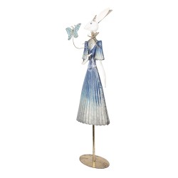 Clayre & Eef Statuetta decorativa Coniglio 26x12x73 cm Bianco Metallo