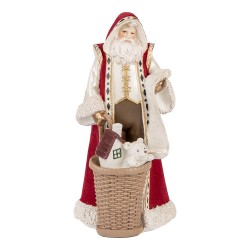 Clayre & Eef Statuetta decorativa di Natale Babbo Natale 15x14x29 cm Beige Rosso Plastica