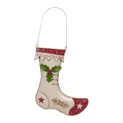 Clayre & Eef Kerstdecoratie Beeld Kerstsok 23x2x28 cm Beige Metaal
