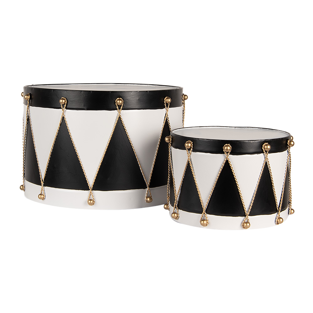 Clayre&Eef Kerstdecoratie Beeld TrommelØ 40x25 / Ø 26x17 cm Wit Zwart Metaal afbeelding