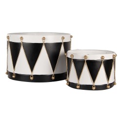 Clayre & Eef Statuetta decorativa di Natale Tamburo Ø 40x25 / Ø 26x17 cm Bianco Nero Metallo