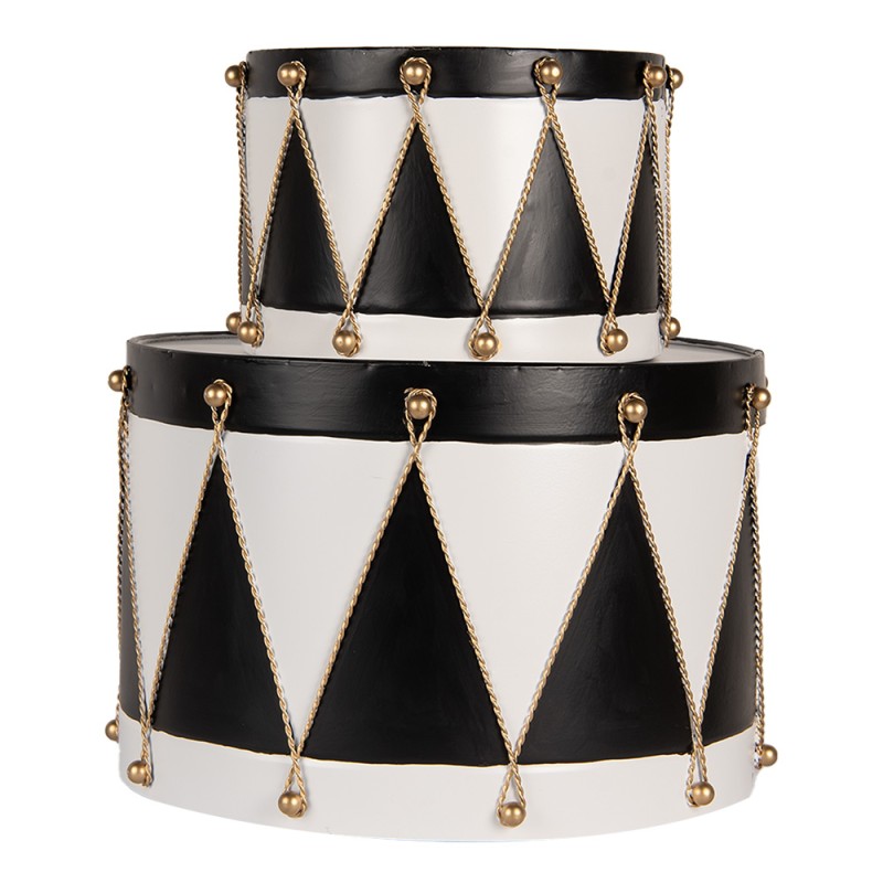 Clayre & Eef Statuetta decorativa di Natale Tamburo Ø 40x25 / Ø 26x17 cm Bianco Nero Metallo